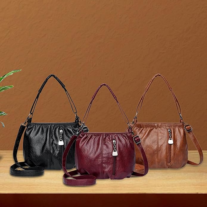 Real Leather Crossbody Bag Luxe Textured Finish Practical Multi-Compartment Blessing Bag