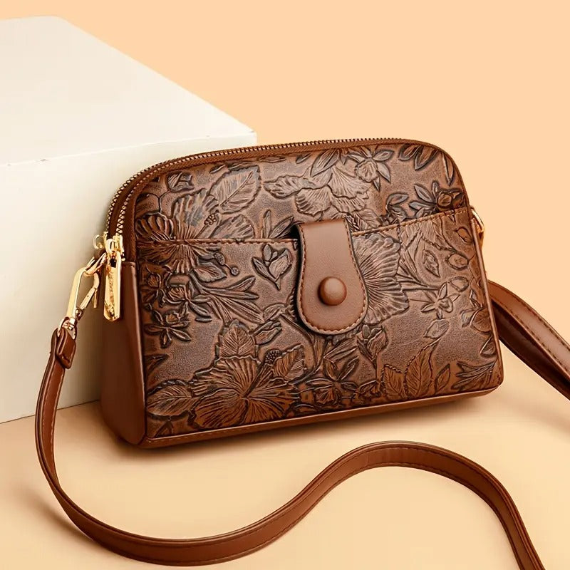 Embossed Floral Crossbody Bag for Women