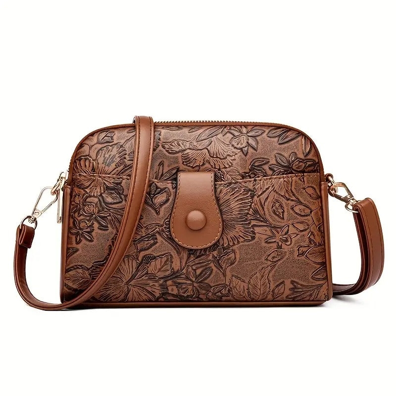 Embossed Floral Crossbody Bag for Women