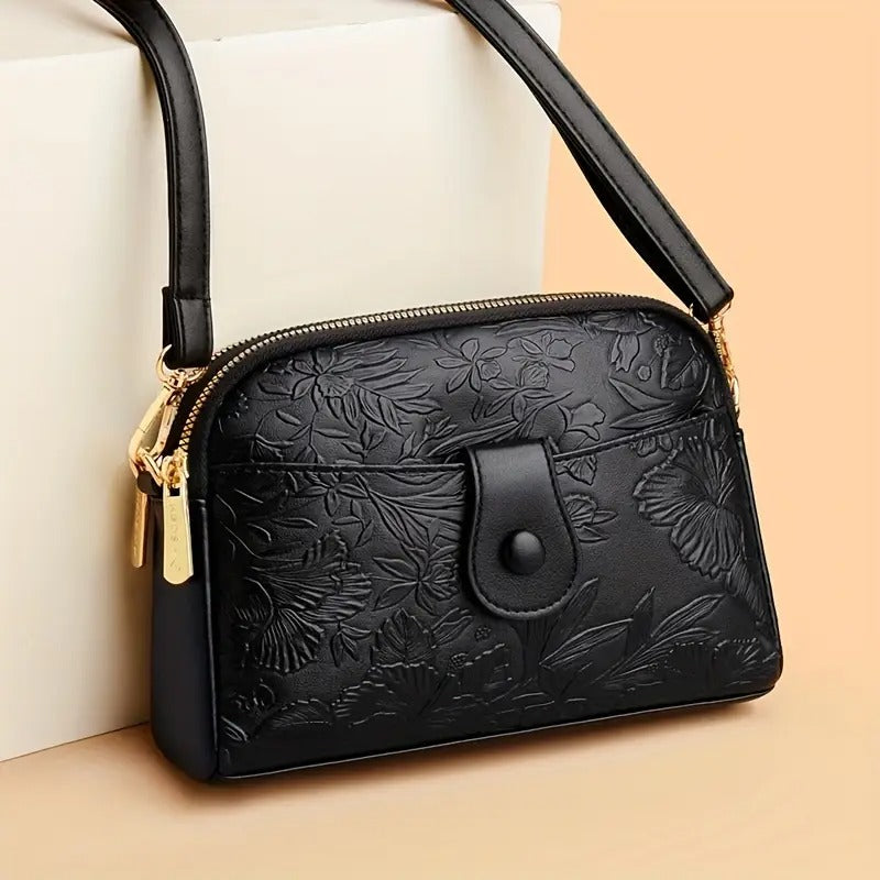 Embossed Floral Crossbody Bag for Women