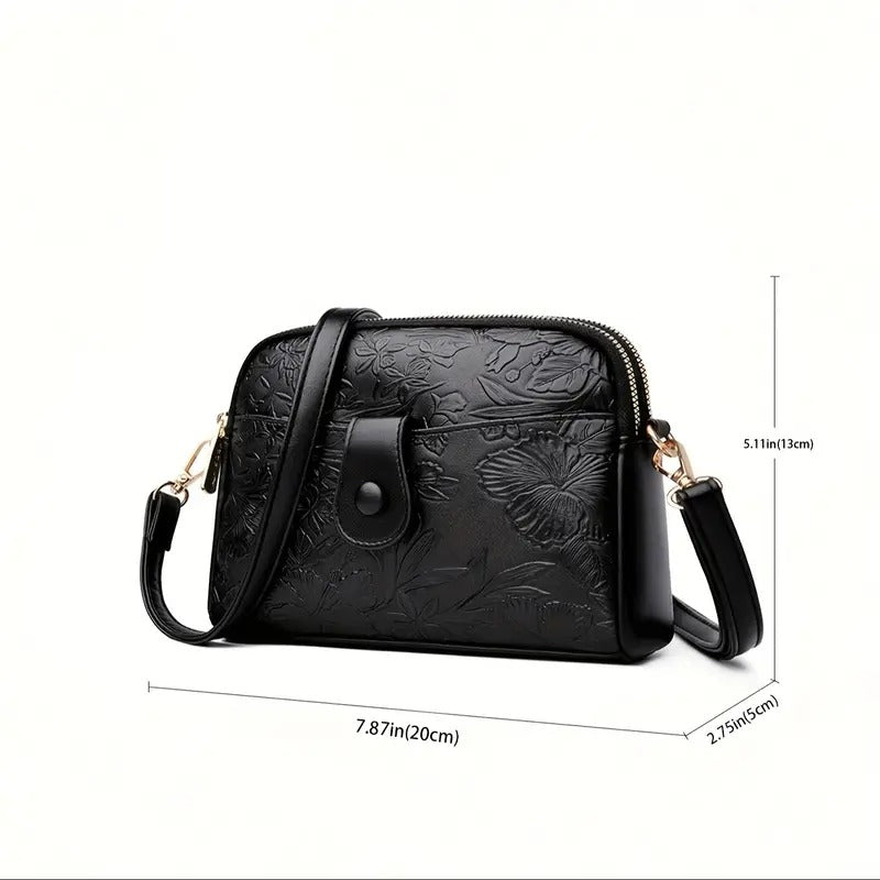 Embossed Floral Crossbody Bag for Women
