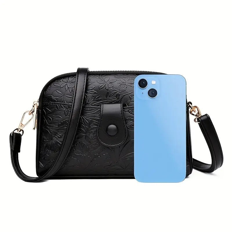 Embossed Floral Crossbody Bag for Women