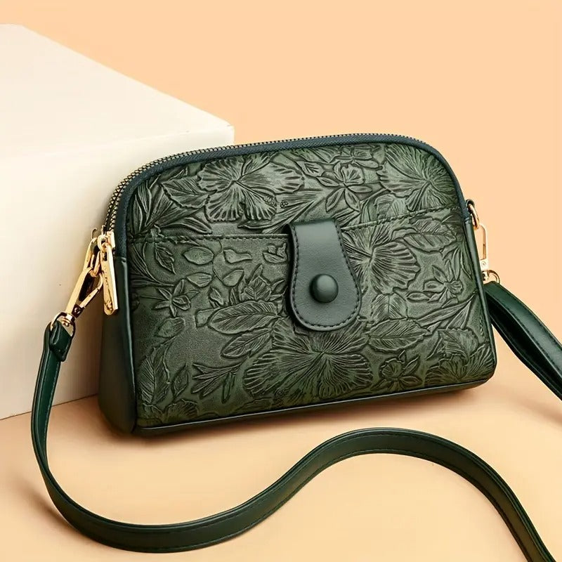 Embossed Floral Crossbody Bag for Women