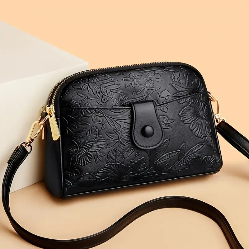Embossed Floral Crossbody Bag for Women